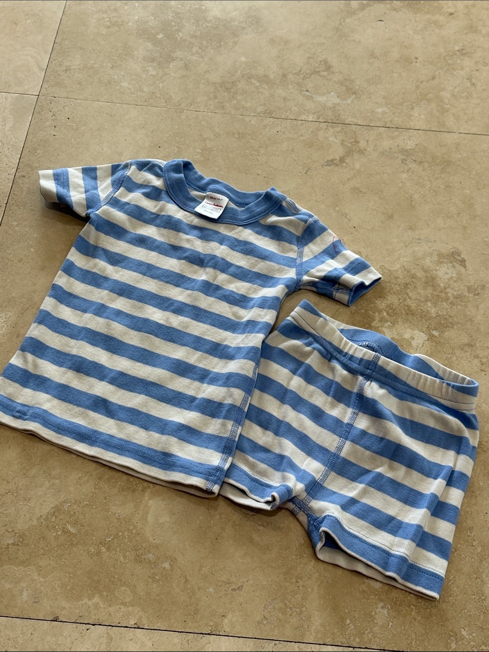 Hanna Andersson Light Blue & White Striped Short Sleeve Pajama Set